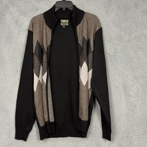Store 68 Sweater Cardigan Argyle Mens Large Black Zip Up Diamond Street, granpa